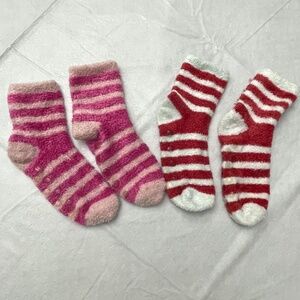 2 Pair Bath & Body Works Shea Gripper Socks. Red & White, Pink